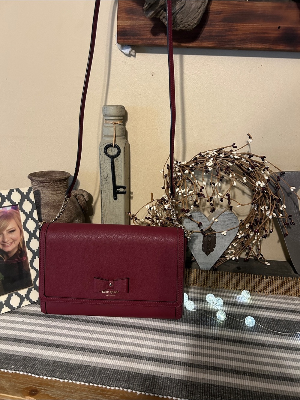 kate spade Wine Red Saffiano Leather Crossbody with Bow